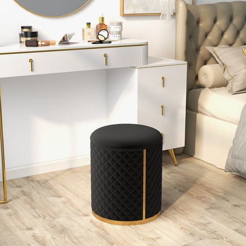 Small Round Vanity Stool PU Leather Upholstered Ottoman Stool