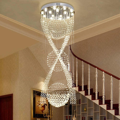 3S Spiral Staircase Long Crystal Chandelier