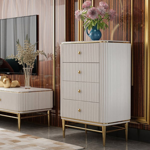 Bline Chest Light Luxurious White & Gold 5-Drawer Dresser