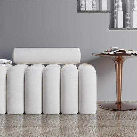 Modern Line Tufted Bench Upholstered Bench with Round Back White