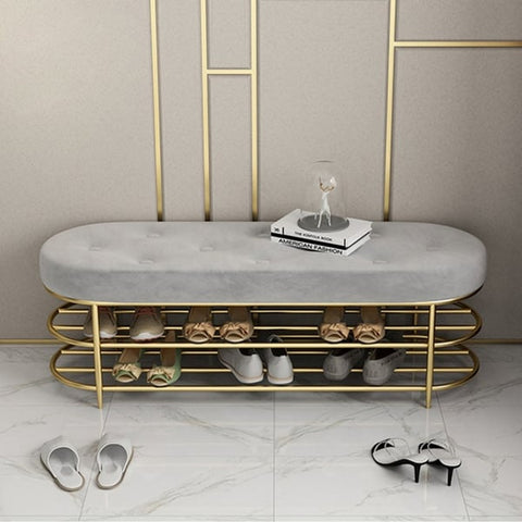 Modern Upholstered Bench Gray Velvet Bench with Shelf Bench with Shoe Storage