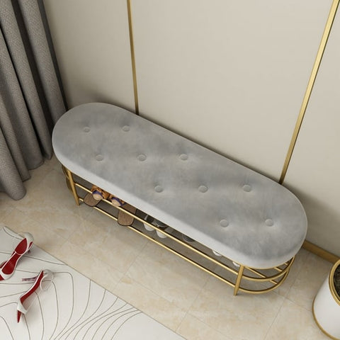 Modern Upholstered Bench Gray Velvet Bench with Shelf Bench with Shoe Storage