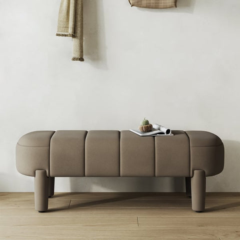 Modern Line Tufted Entryway Bench Coffee Velvet Upholstered Bench with 4 Legs