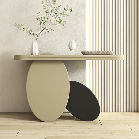 Modern Console Table Oval Wood Entryway Table with Circle Base Light Khaki