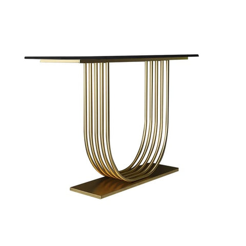 Black Solid Wood Narrow Console Table Gold Metal Pedestal Entryway Table