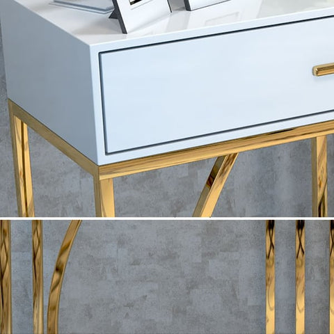 Modern White MDF Top Console Table with Drawers & Gold Stainless Steel Legs for Entryway