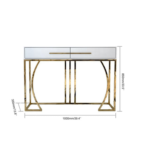 Modern White MDF Top Console Table with Drawers & Gold Stainless Steel Legs for Entryway