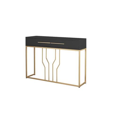 Narrow Console Table with Drawers Wood Top in Black