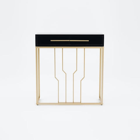 Narrow Console Table with Drawers Wood Top in Black