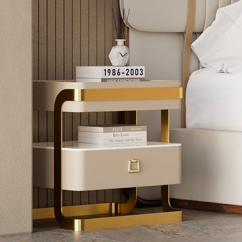 Chic Simplicity: PU Polished Side Table with PVD SS304 Handles