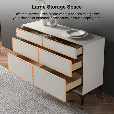 Minimalist Off White Dresser Accent 6-Drawer Cabinet