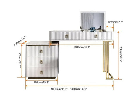 Modern Makeup Vanity Expandable Dressing Table with Cabinet Mirror Included