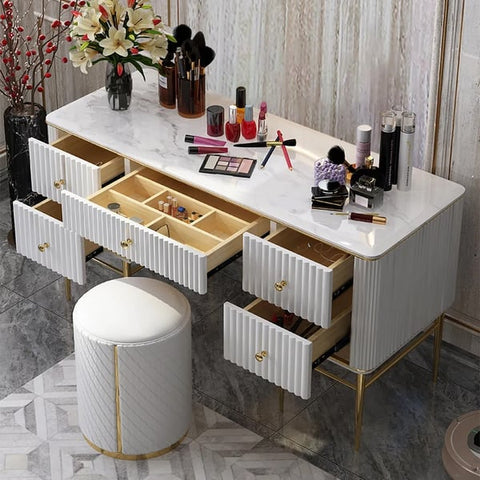 Bline Black Makeup Vanity Table Marble Dressing Table with Drawers Gold Stainless Steel