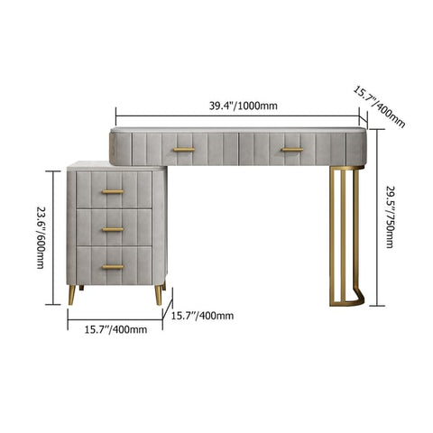 Modern Velvet Upholstered Makeup Vanity Table Expandable Dressing Table with Cabinet