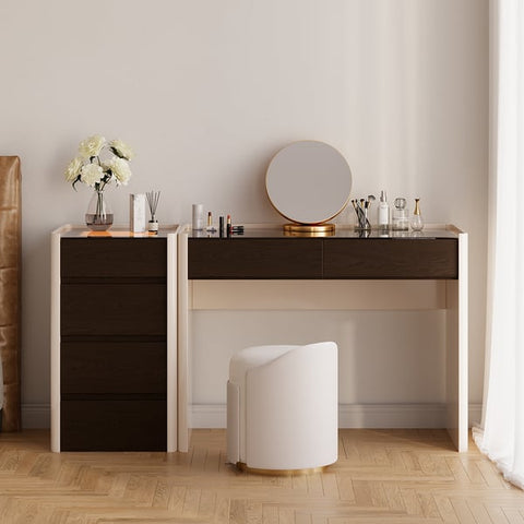 Modern Walnut Makeup Vanity with Light Dressing Table with Jewelry Storage & Cabinet