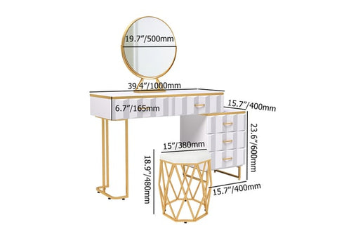 Modern White Extendable Makeup Vanity 5 Drawers Dressing Table Set with Stool and Mirror