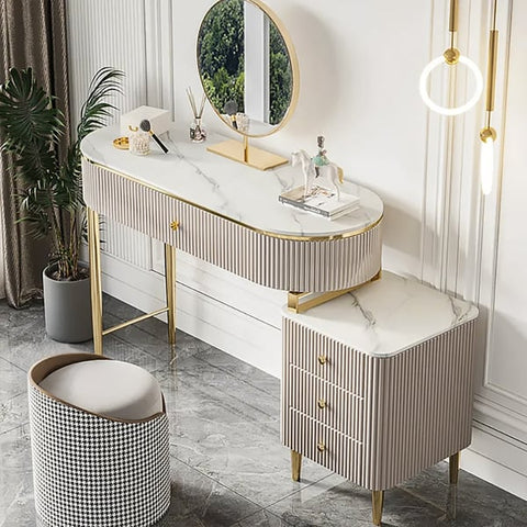 Bline Black Makeup Vanity Table Marble Dressing Table with Drawers Gold Stainless Steel