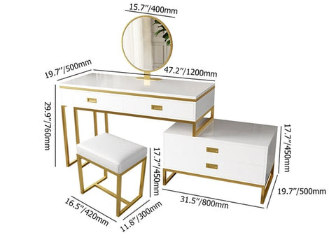 Modern White Makeup Vanity Expandable Dressing Table with Cabinet Mirror&Stool Included