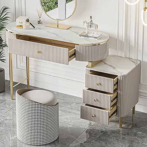 Bline Black Makeup Vanity Table Marble Dressing Table with Drawers Gold Stainless Steel