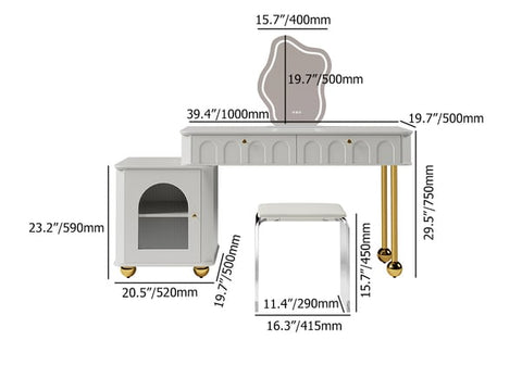 Modern White Makeup Vanity Set Dressing Table with Lighted Mirror & Cabinet & Stool