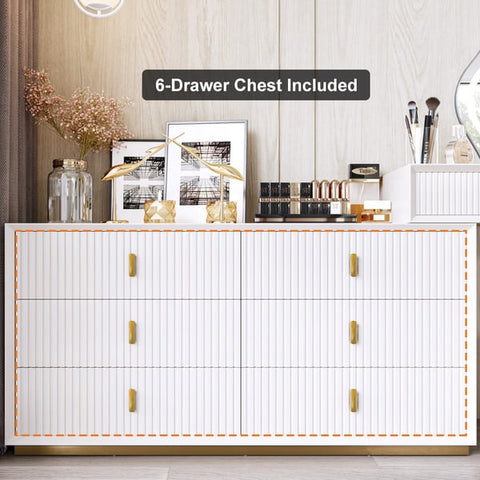 Modern White Makeup Vanity Set with 6-Drawer Cabinet Dressing Table with Stool & Mirror