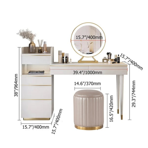 Off-white Makeup Vanity Set Dressing Table with Lighted Mirror Cabinet & Stool Included