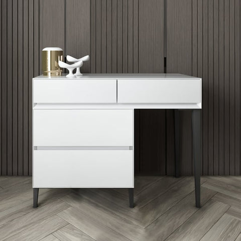 White Corner Makeup Vanity with Storage 4 Drawer Modern and Expandable