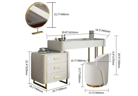 White Makeup Vanity Set Extendable Dressing Table Seat & Mirror Included