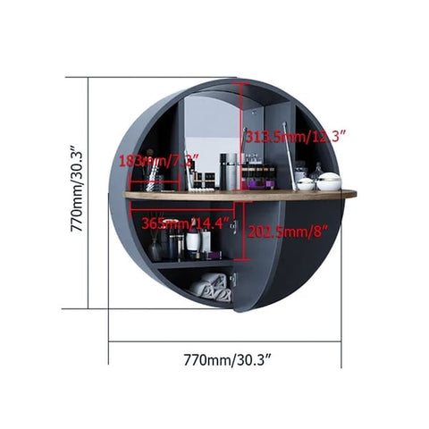 Modern Gray Round Wall-Mount Makeup Vanity Table Set with Mirror & Stool Included
