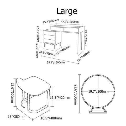 Modern Khaki Makeup Vanity Set Retracted Dressing Table Cabinet&Stool&Mirror Included