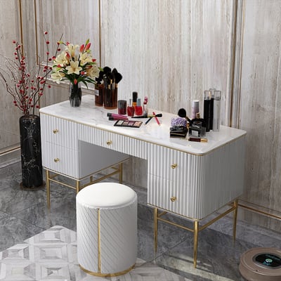 Bline Black Makeup Vanity Table Marble Dressing Table with Drawers Gold Stainless Steel