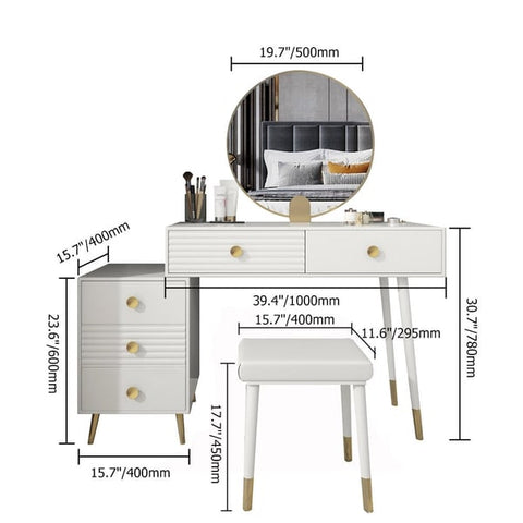 Modern Makeup Vanity Desk Vanity Set with Mirror & Stool Dresser Table with 5 Drawers