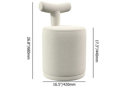 Modern White Boucle Vanity Stool with Round Seat & Back Bedroom Vanity Chair