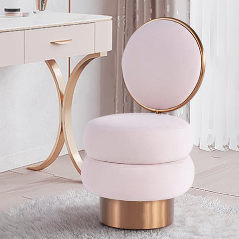 Pink Velvet Vanity Stool With Back Round Tufted
