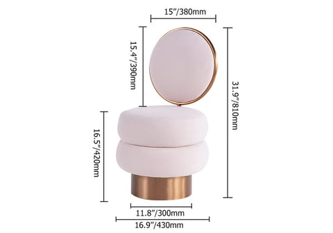 Pink Velvet Vanity Stool With Back Round Tufted