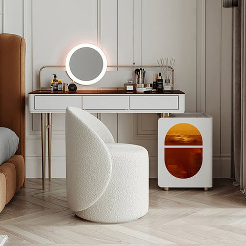 Nordic Boucle Round Vanity Stool Swivel
