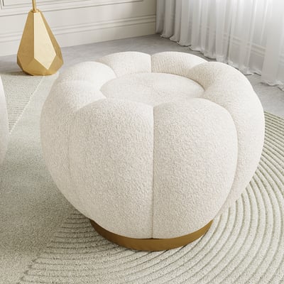 Modern White Cream Boucle Ottoman Pumpkin Pouf Ottoman Cloud Foot Stool