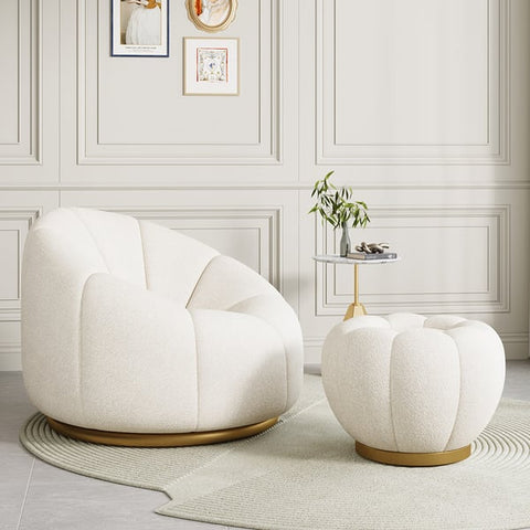 Modern White Cream Boucle Ottoman Pumpkin Pouf Ottoman Cloud Foot Stool