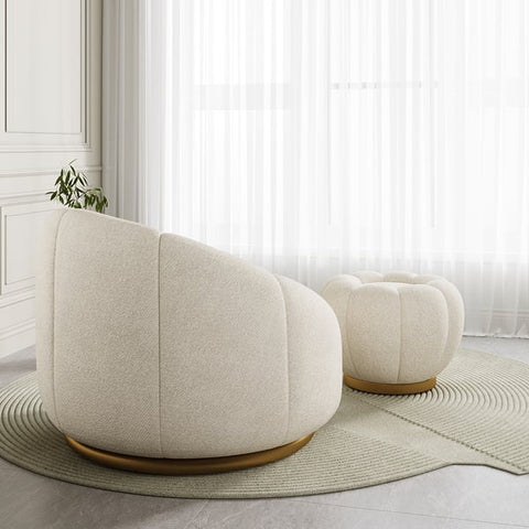 Modern White Cream Boucle Ottoman Pumpkin Pouf Ottoman Cloud Foot Stool