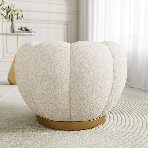 Modern White Cream Boucle Ottoman Pumpkin Pouf Ottoman Cloud Foot Stool