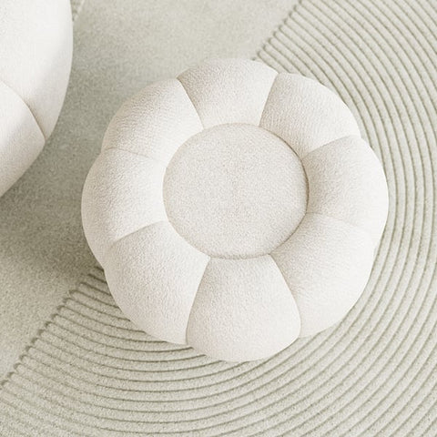 Modern White Cream Boucle Ottoman Pumpkin Pouf Ottoman Cloud Foot Stool