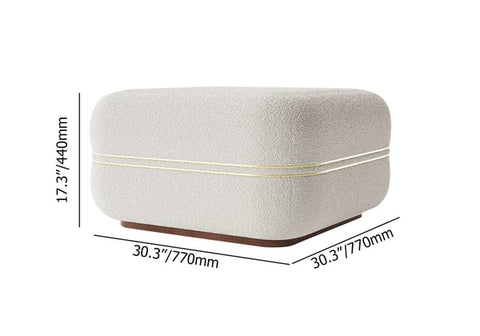 White Boucle Coffee Table Ottoman with Gold Rim Square Ottoman Pouf Foot Stool