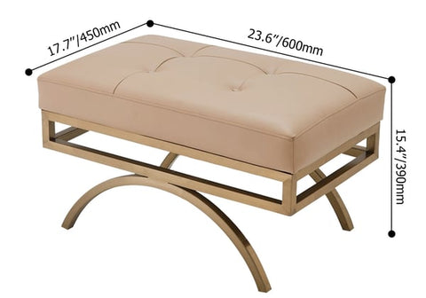 Beige Stool Leather Upholstered Ottoman Stool Gold Legs