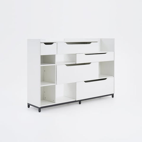 Nordic White Shoe Storage Cabinet with 7 Shelves 5 Drawers Entryway Shoe Storage