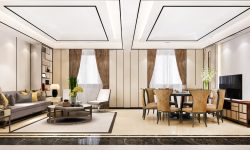 3d rendering modern dining room and living room with luxury decor